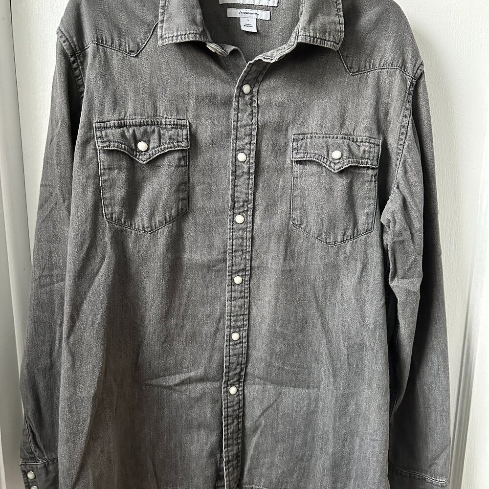 Gray Denim Western Snap Shirt Size Large Slim (2)